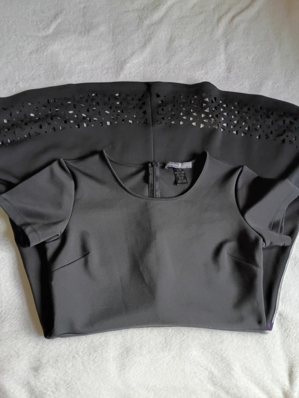 Black Fit-and-Flare Dress with Laser-Cut Hem